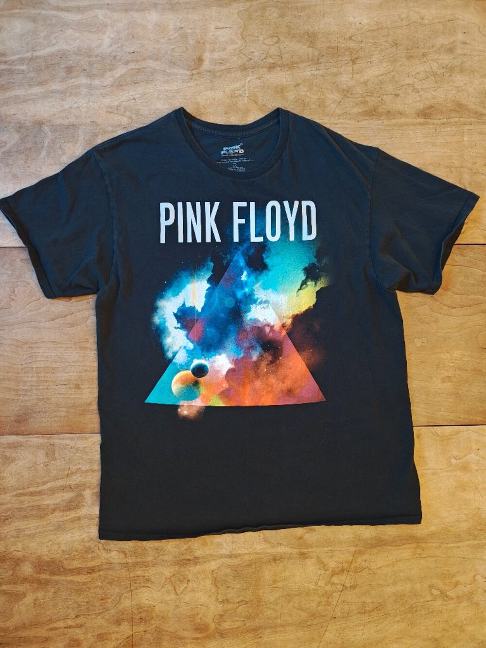 Pink Floyd Cosmic Triangle Black Graphic T-Shirt Band Tee Dark Side Moon Size L